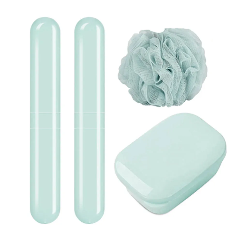 2 Sets Toothbrush Holder Cover Soap Dish Case Bath Containers Travel Organizer
