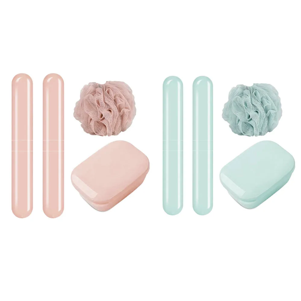 2 Sets Toothbrush Holder Cover Soap Dish Case Bath Containers Travel Organizer