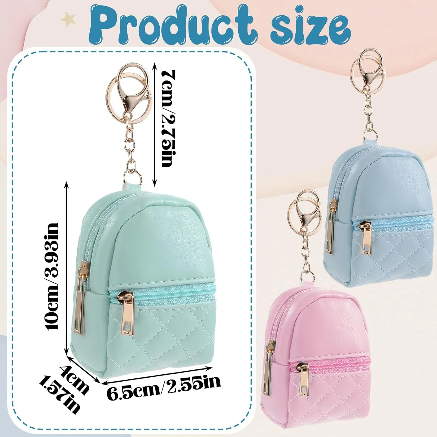 3pcs Mini Backpack Keychain for Women,Cute Small Cosmetic Bag,Pu Leather Mini Makeup Bag,Portable Travel Lipstick Bag Card Holder Data Cable Organizer Zipper Pouch for Women(blue, pink, turquoise)