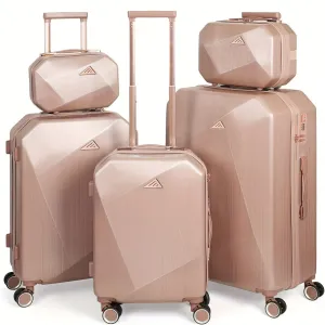 5-Piece Deluxe Travel Luggage Set - Durable ABS Hard Shell, Smooth Spinner Wheels, Ergonomic Aluminum Alloy Handle, Lightweight, Stylish Suitcase