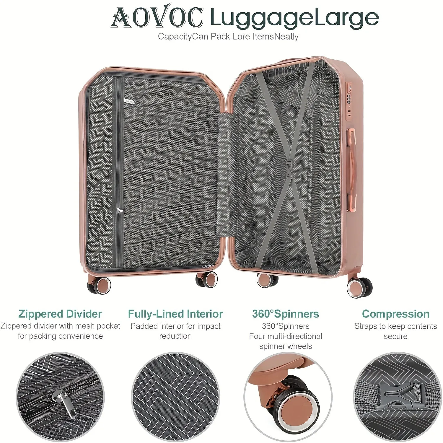 5-Piece Deluxe Travel Luggage Set - Durable ABS Hard Shell, Smooth Spinner Wheels, Ergonomic Aluminum Alloy Handle, Lightweight, Stylish Suitcase