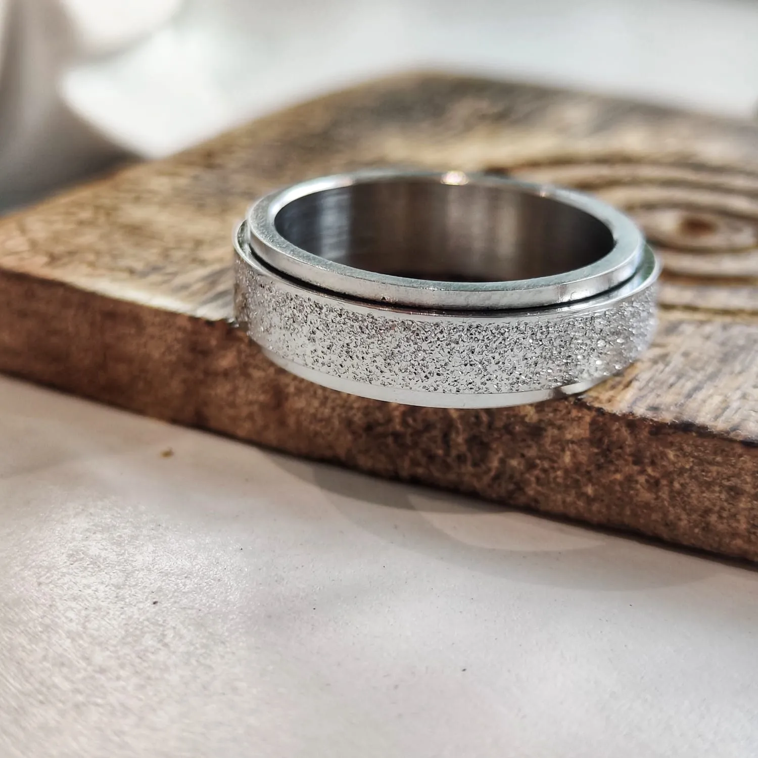 6mm Mens Black Rotatable Spinner Stainless Steel Promise Ring