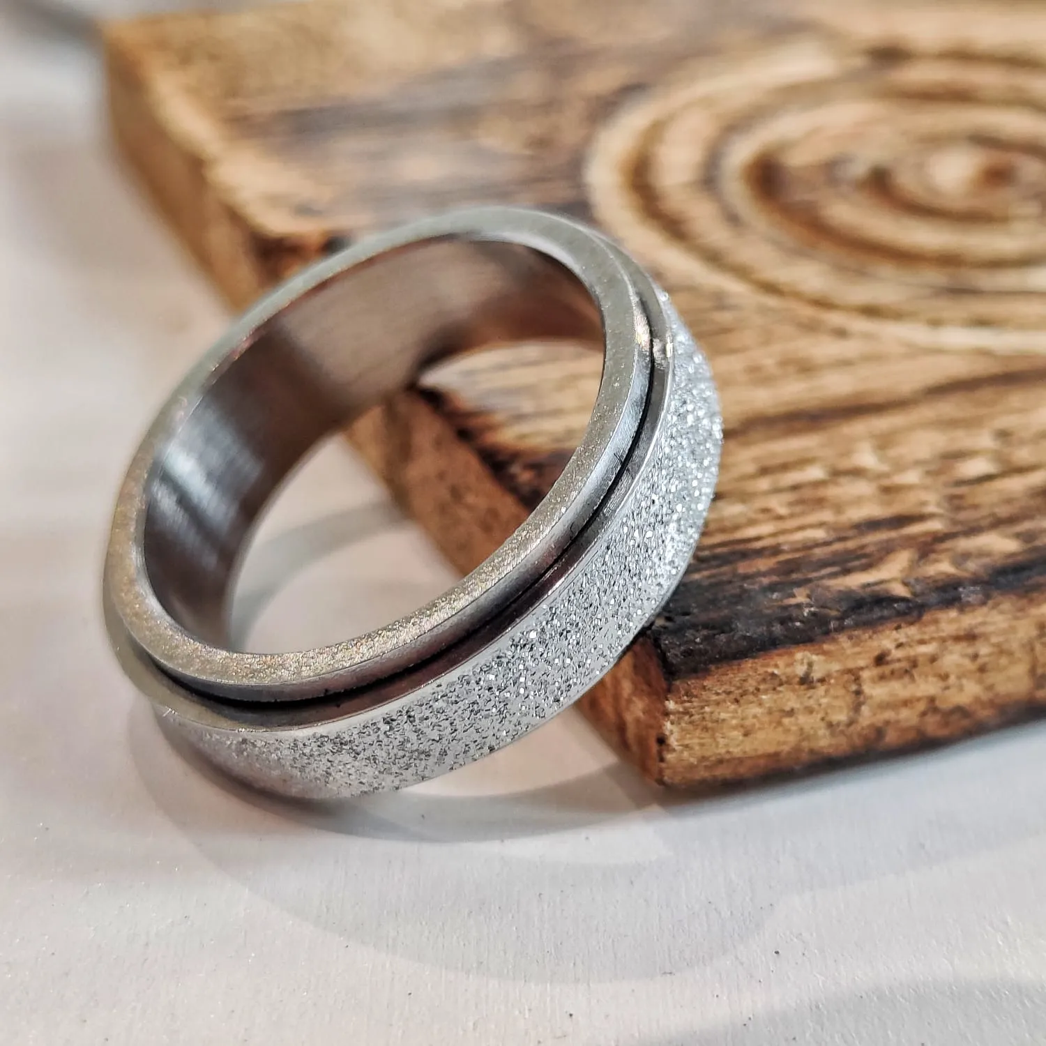 6mm Mens Black Rotatable Spinner Stainless Steel Promise Ring