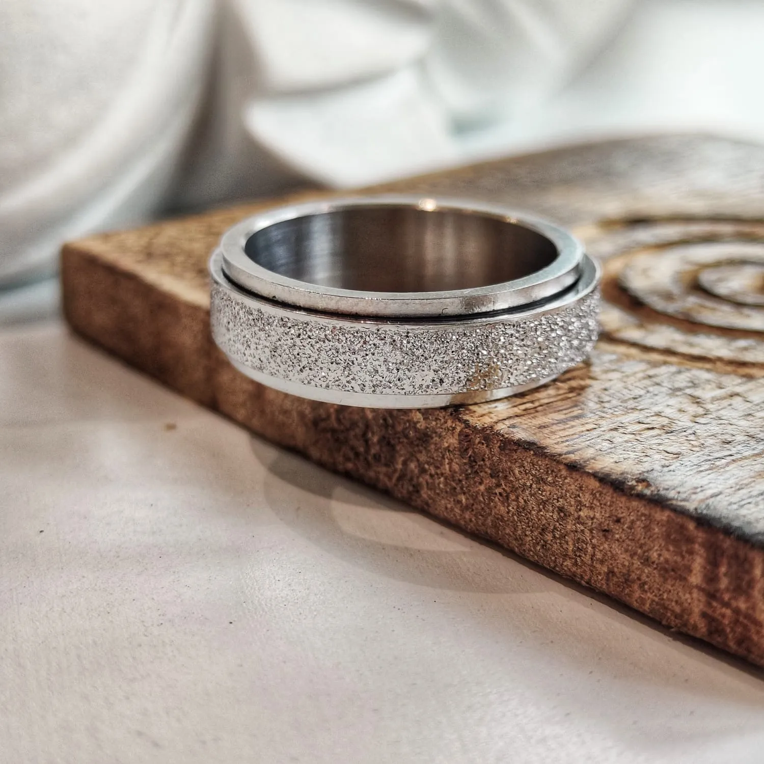 6mm Mens Black Rotatable Spinner Stainless Steel Promise Ring