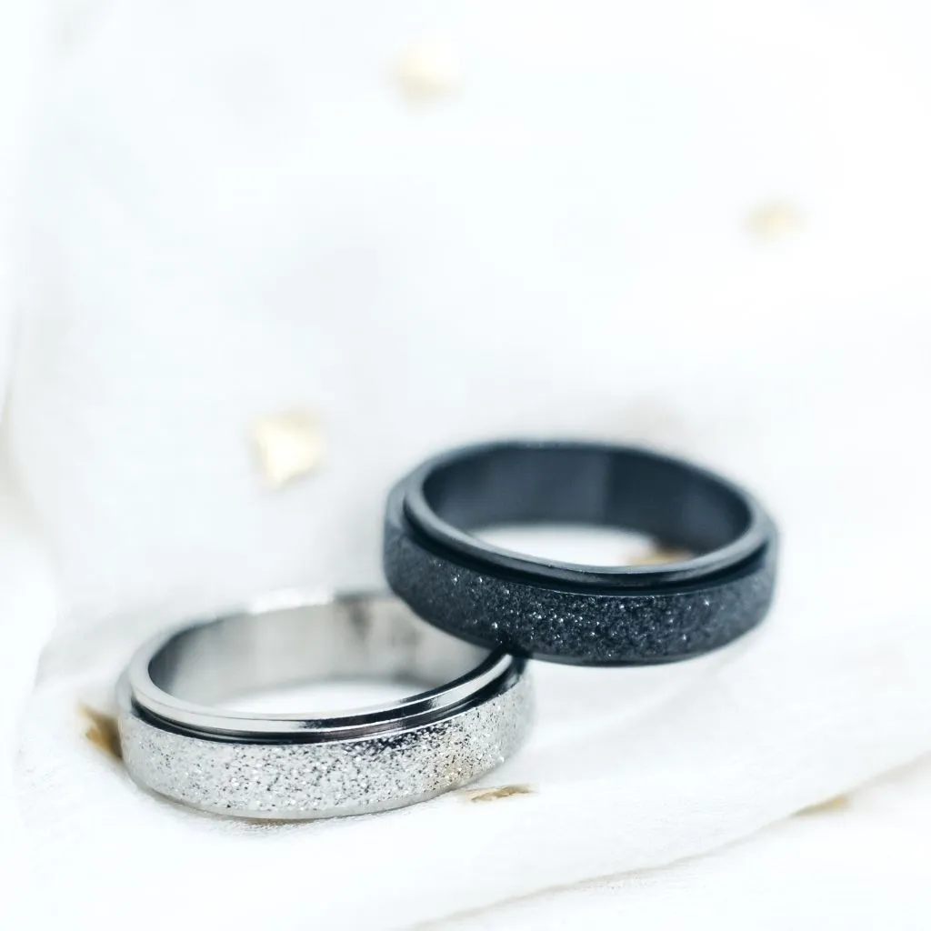 6mm Mens Black Rotatable Spinner Stainless Steel Promise Ring