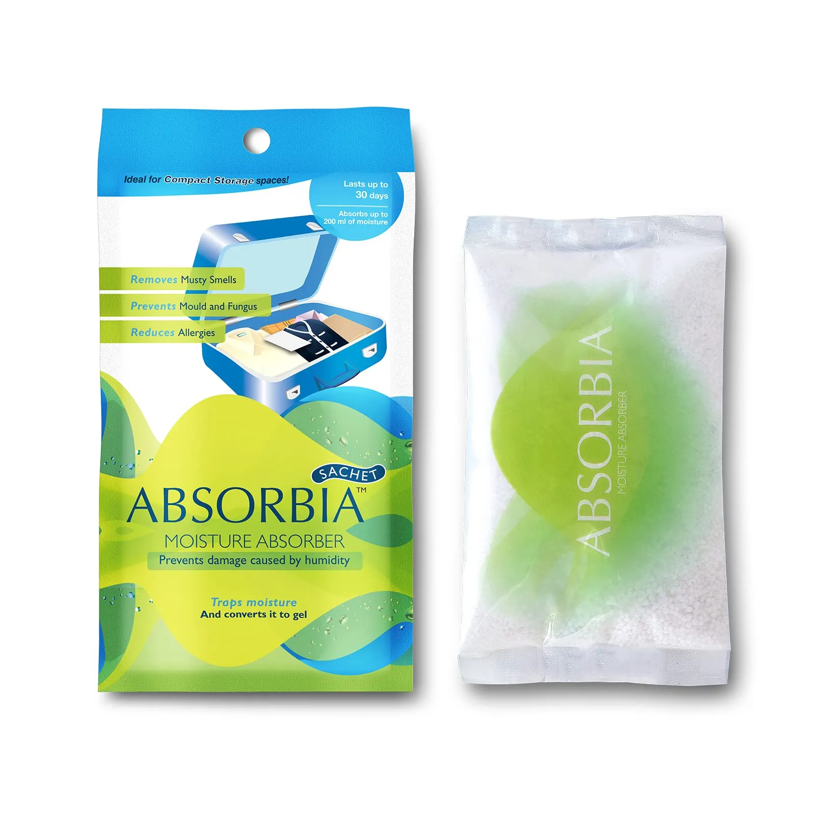 Absorbia Moisture Absorber | Absorbia Sachet - Season XL Pack of 12 X 10 (200ml Each) | Dehumidier for Bags, Suitcases Drawers | Fights Against Moisture, Mould, Fungus Musty smells
