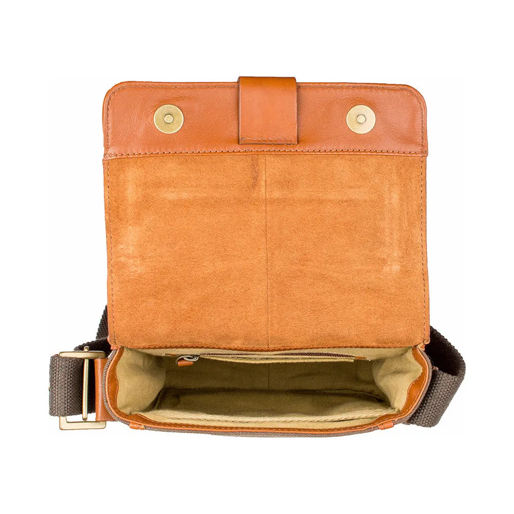 Aiden Genuine Leather & Canvas Mini Crossbody Messenger/Travel Bag / 10.5" iPad