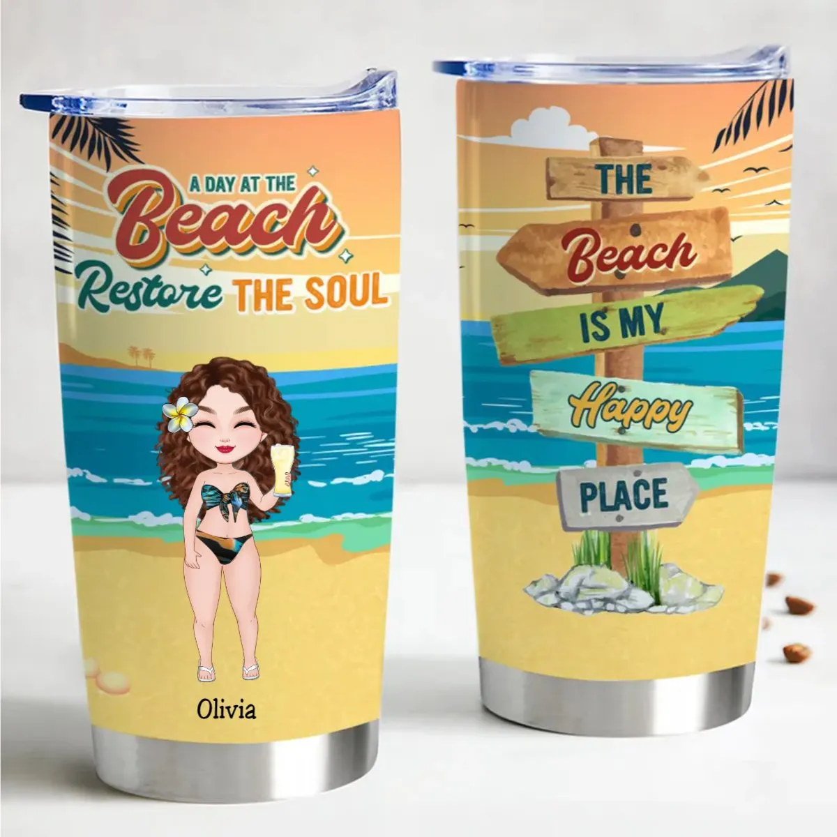 Beach Vibes 20oz Personalized Tumbler - Stay Refreshed On The Go