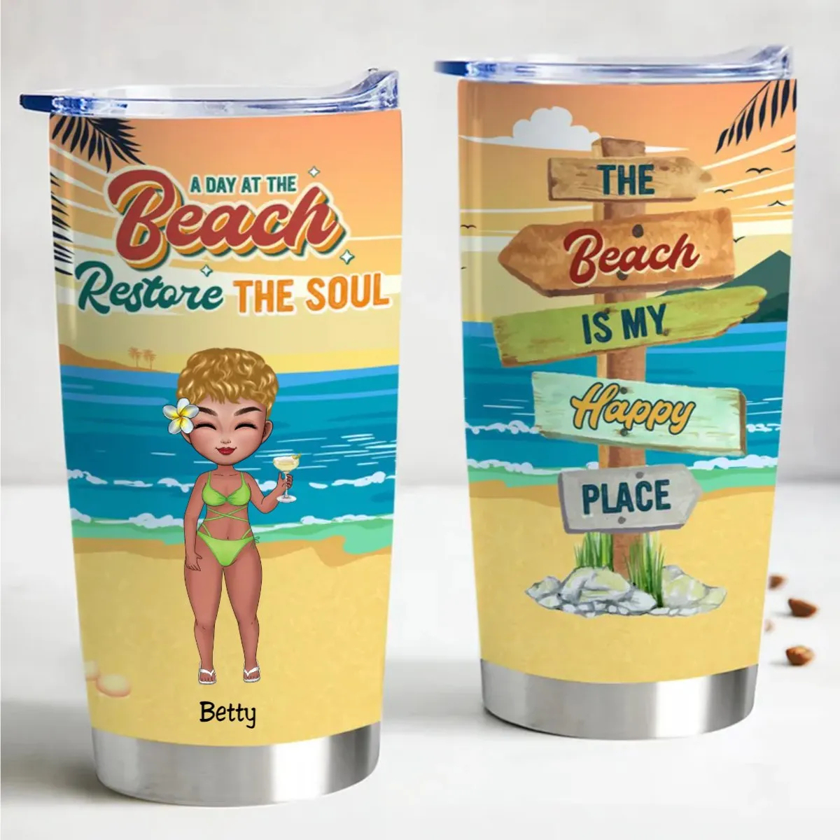 Beach Vibes 20oz Personalized Tumbler - Stay Refreshed On The Go