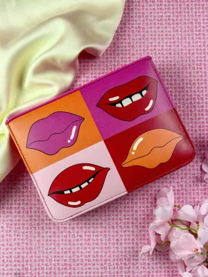 Berrylush Women Pink & Multicolour Lips Graphic Printed PU Zipper-Up Purse Clutch