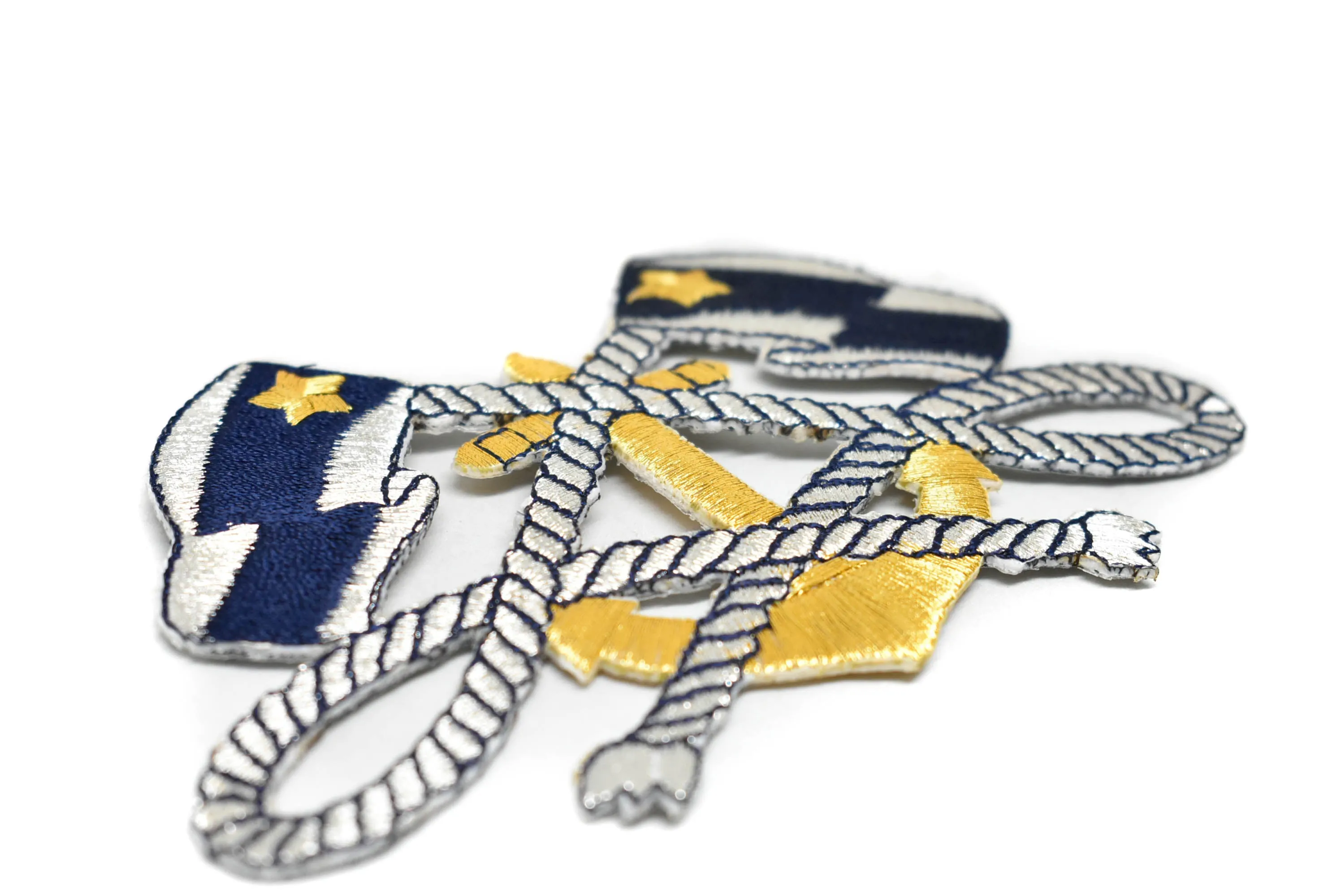 Blue and White Iron-on Patch with Flag and Anchor- 1 Piece