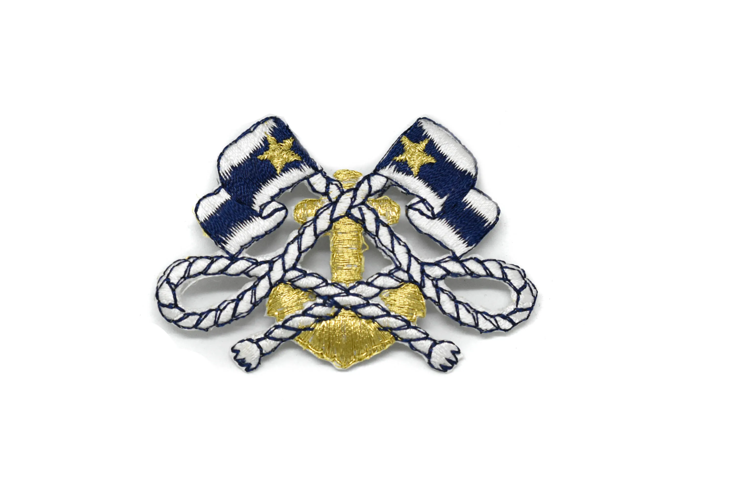 Blue and White Iron-on Patch with Flag and Anchor- 1 Piece