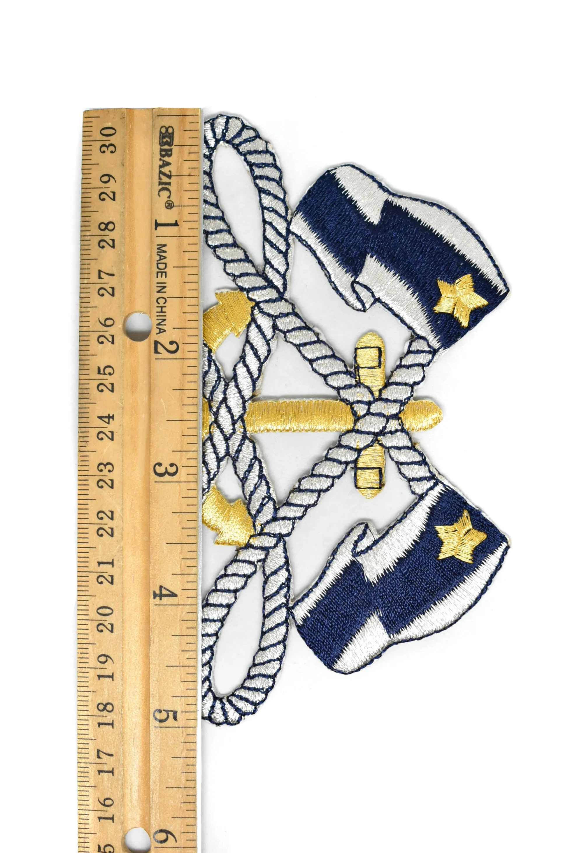 Blue and White Iron-on Patch with Flag and Anchor- 1 Piece