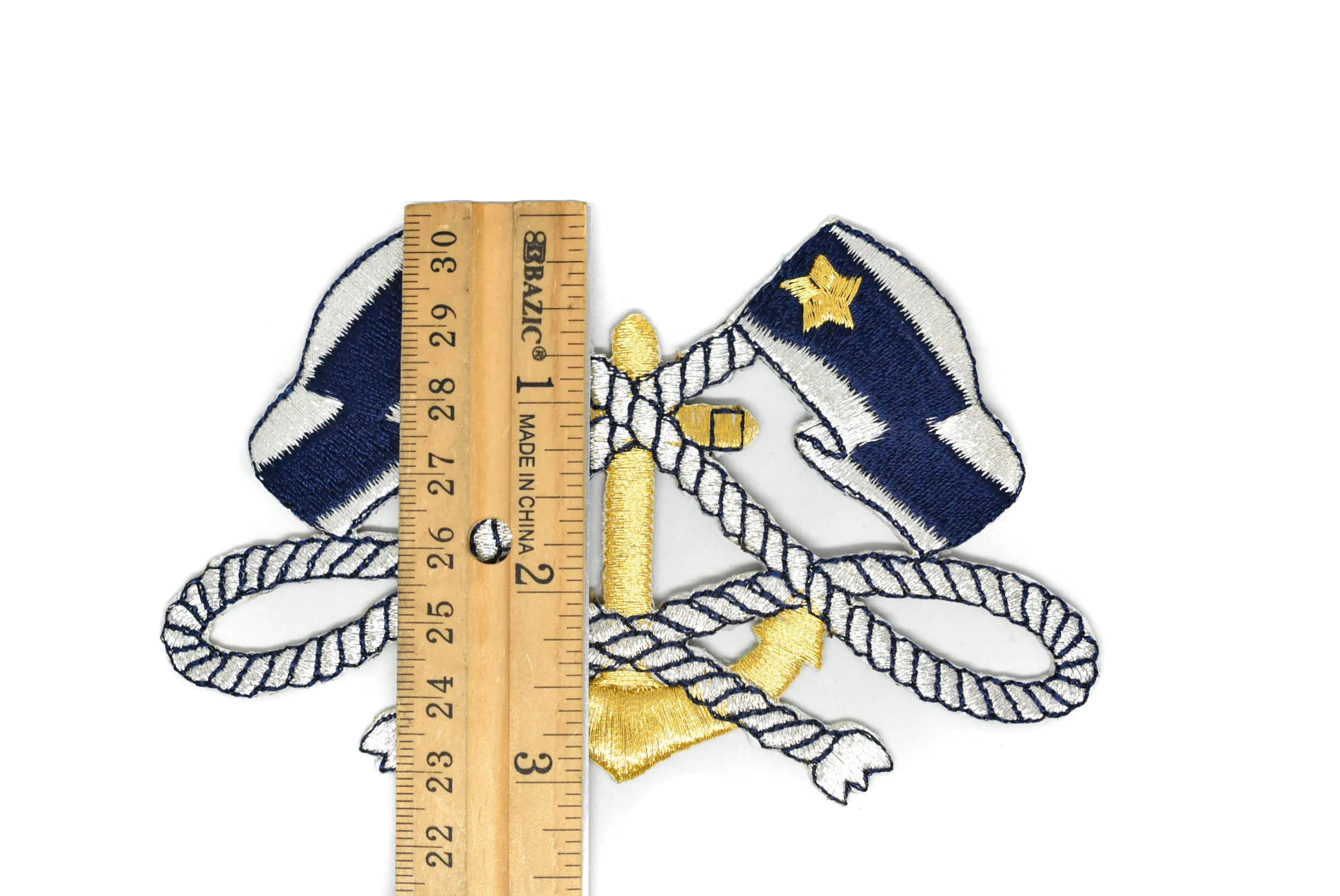 Blue and White Iron-on Patch with Flag and Anchor- 1 Piece