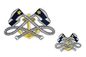 Blue and White Iron-on Patch with Flag and Anchor- 1 Piece