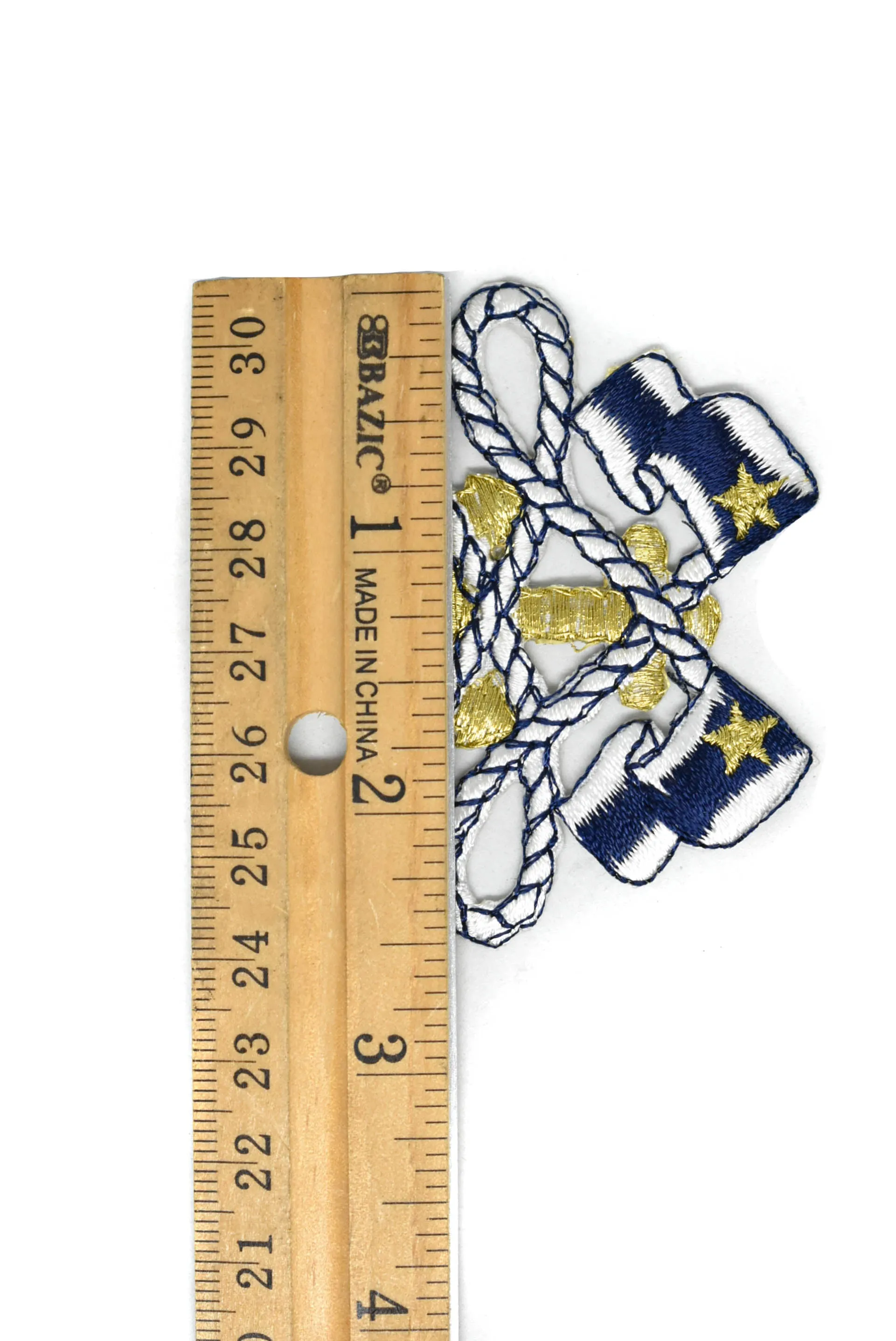 Blue and White Iron-on Patch with Flag and Anchor- 1 Piece