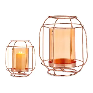 Candleholder Copper Amber Lantern Metal Glass 19 x 20 x 19 Cm