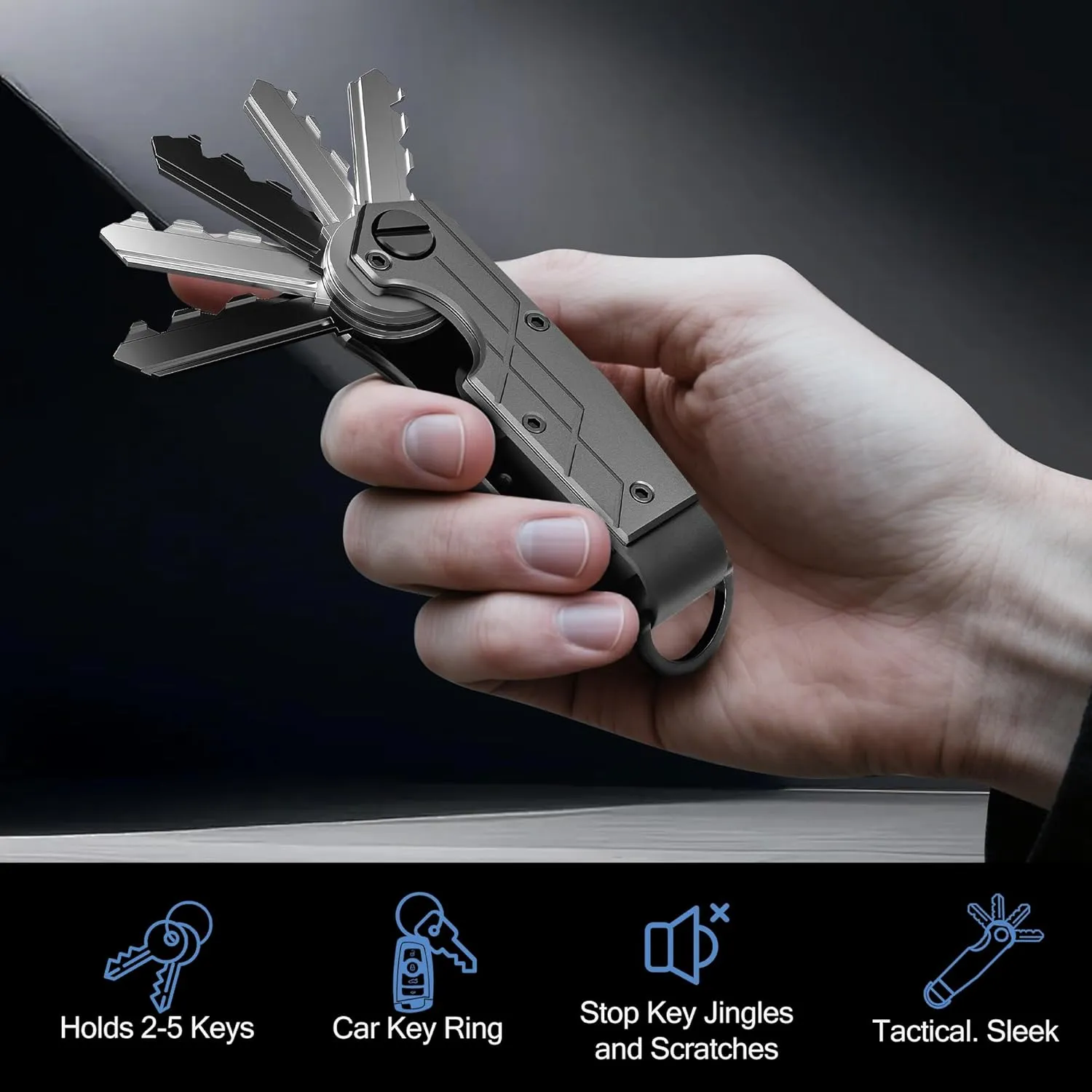 Compact Key Organizer for Men  Minimalist Metal Key Holder with Keychain Clip, Holds 25 Keys Securely, Slim Key Case