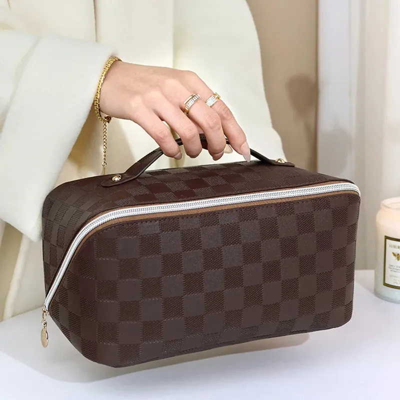 Cosmetic Bags For Women Elegant PU Leather Make Up Pouch Travel Toiletries Organizer Storage Hangbag Korean Carry-on Makeup Tote