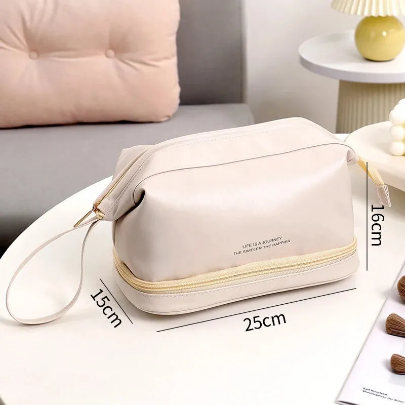 Cosmetic Bags For Women Elegant PU Leather Make Up Pouch Travel Toiletries Organizer Storage Hangbag Korean Carry-on Makeup Tote