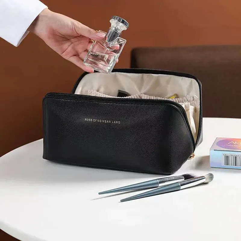 Cosmetic Bags For Women Elegant PU Leather Make Up Pouch Travel Toiletries Organizer Storage Hangbag Korean Carry-on Makeup Tote