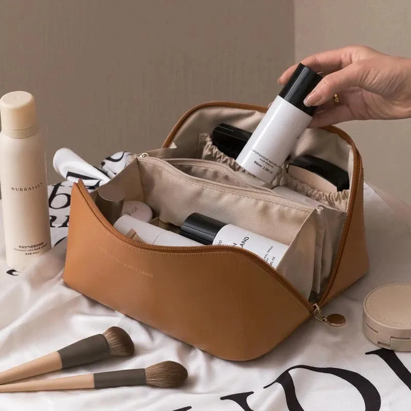Cosmetic Bags For Women Elegant PU Leather Make Up Pouch Travel Toiletries Organizer Storage Hangbag Korean Carry-on Makeup Tote