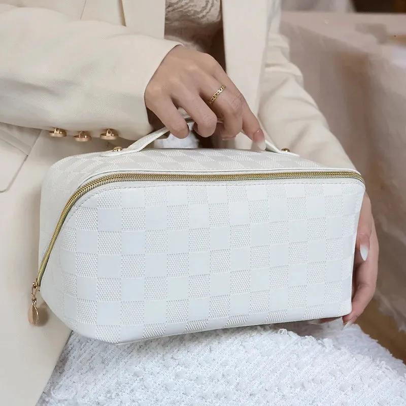 Cosmetic Bags For Women Elegant PU Leather Make Up Pouch Travel Toiletries Organizer Storage Hangbag Korean Carry-on Makeup Tote
