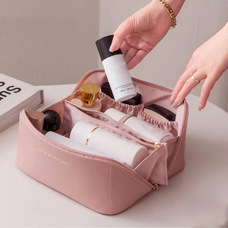 Cosmetic Bags For Women Elegant PU Leather Make Up Pouch Travel Toiletries Organizer Storage Hangbag Korean Carry-on Makeup Tote