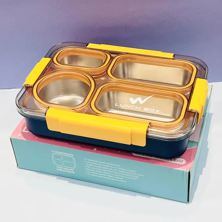 Double Color 4 Compartment Stainless Steel Lunch Box (900ml)