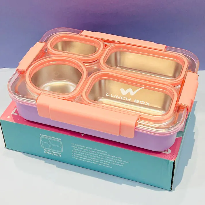 Double Color 4 Compartment Stainless Steel Lunch Box (900ml)