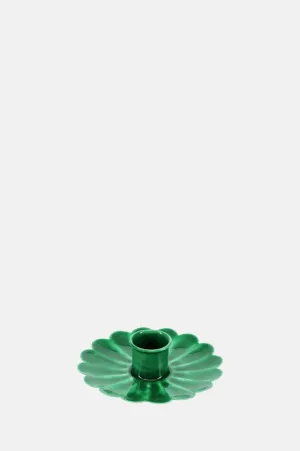 Enamel Flat Flower Candle Holder Dark Green