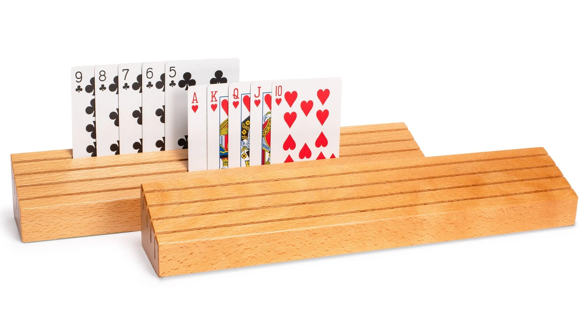 Extra-Wide Solid Beechwood Playing Card Holders - Set of 2