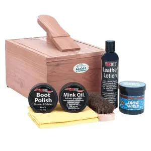 FootMatters Red Cedar Boot and Shoe Care Shine Kit - Brush, Mink Oil, Waterproof Paste, Polish