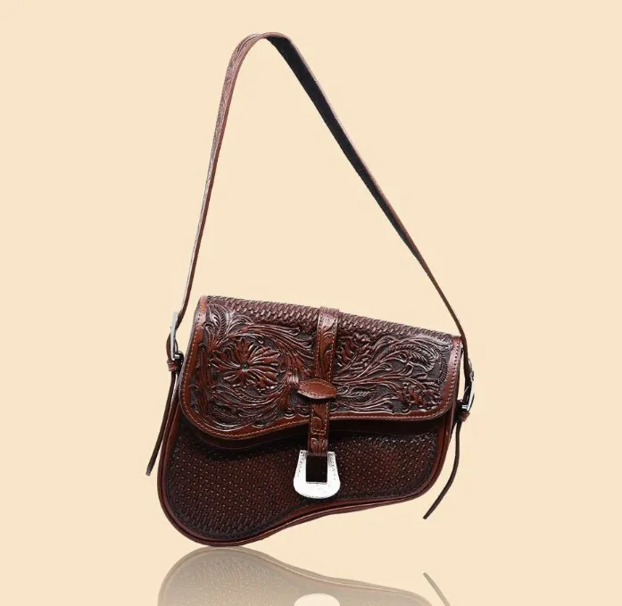 Genuine Hand-tooled leather Saddle Bag "KELLY"
