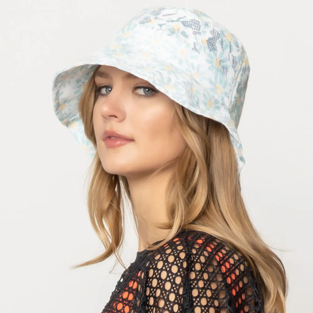 iLLASPARKZ Daisy Flower Print Lace Bucket Hat