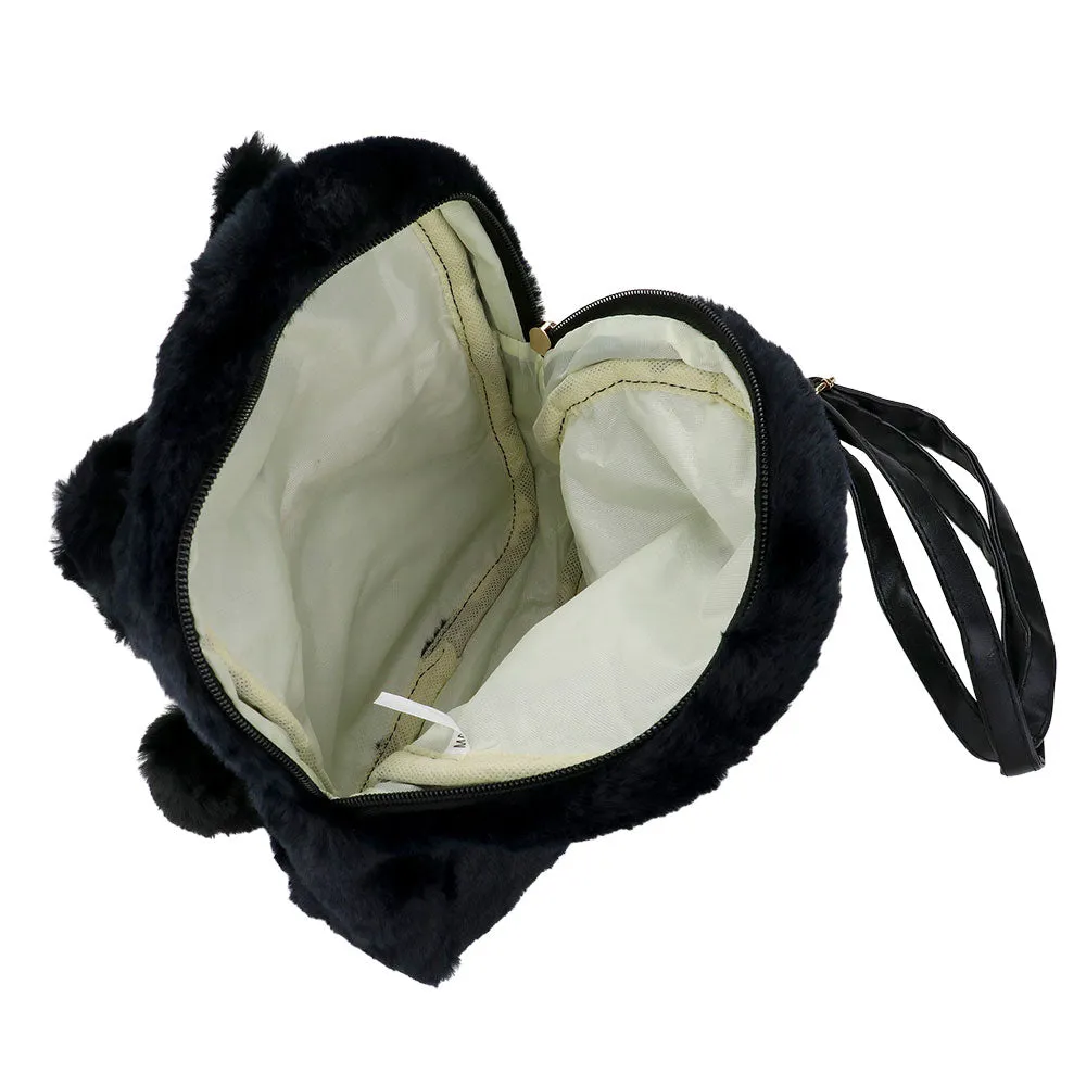 iLLASPARKZ Faux Fur Bow Pom Pom Pointed Plush Mini Backpack