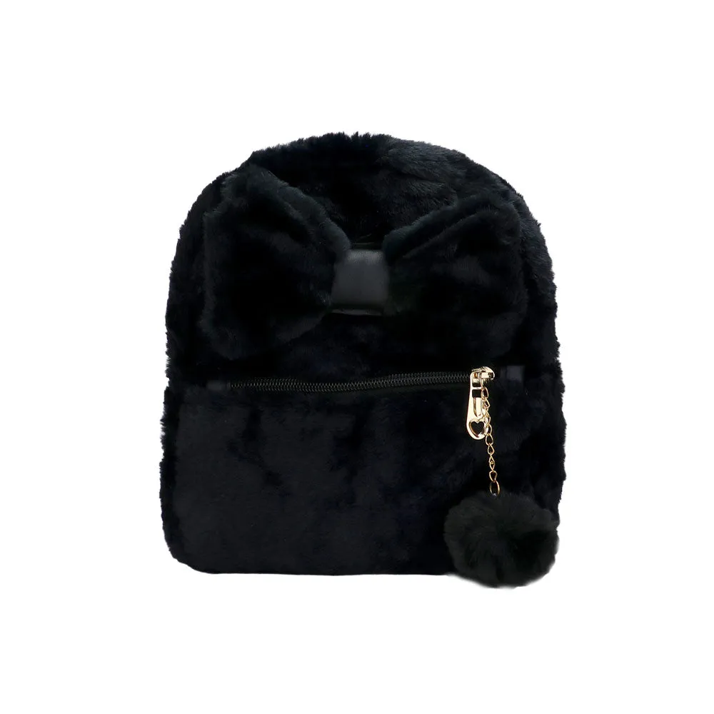 iLLASPARKZ Faux Fur Bow Pom Pom Pointed Plush Mini Backpack