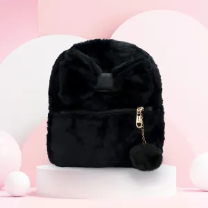 iLLASPARKZ Faux Fur Bow Pom Pom Pointed Plush Mini Backpack