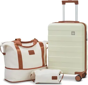 imiomo Carry on Luggage 20 in Carry-on Suitcase with Spinner Wheels Hardside 3PCS Set with TSA Lock-Beige