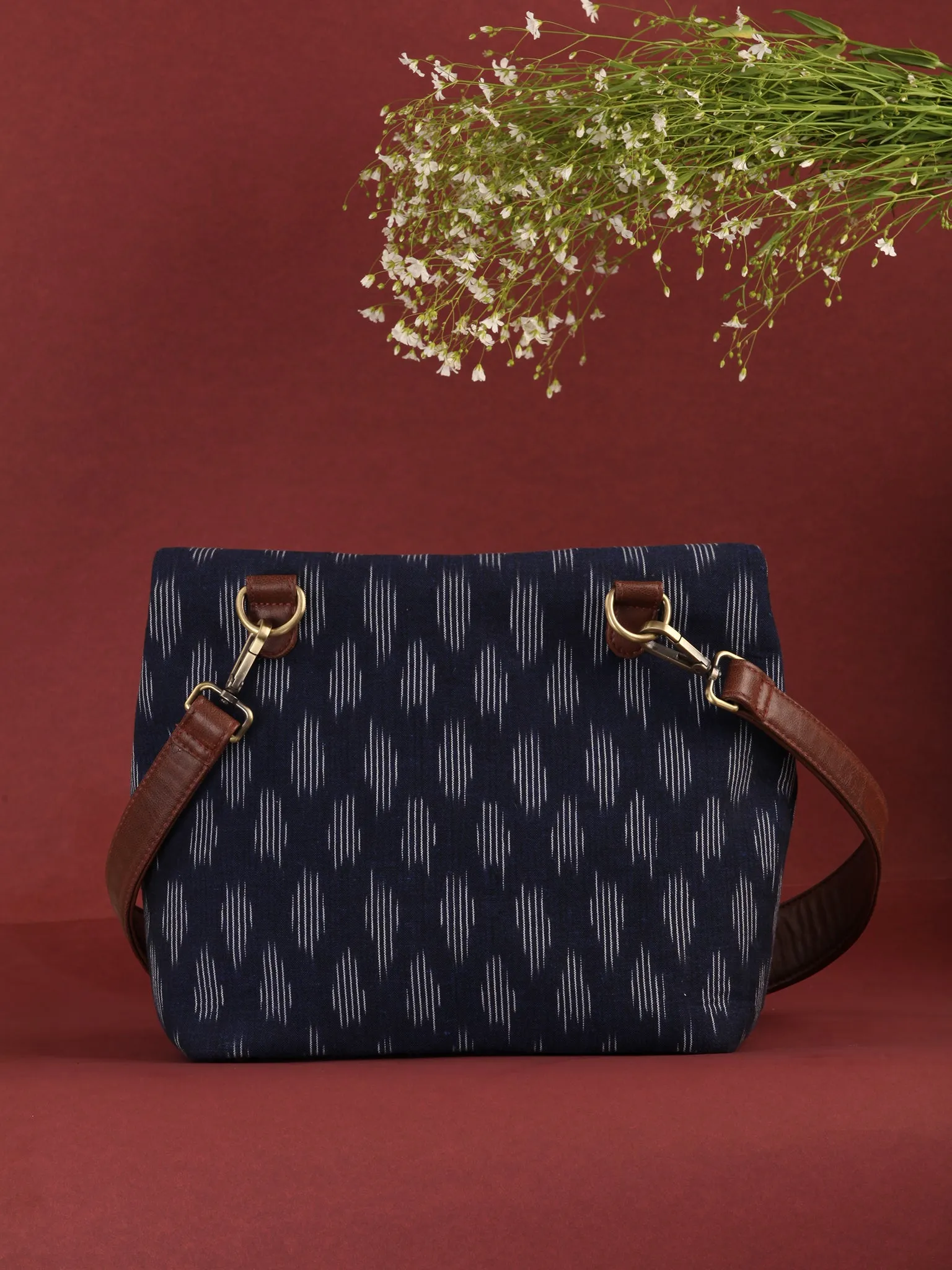 Indigo White Fold Over Ikat Hand Bag - B0502