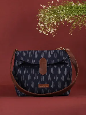 Indigo White Fold Over Ikat Hand Bag - B0502