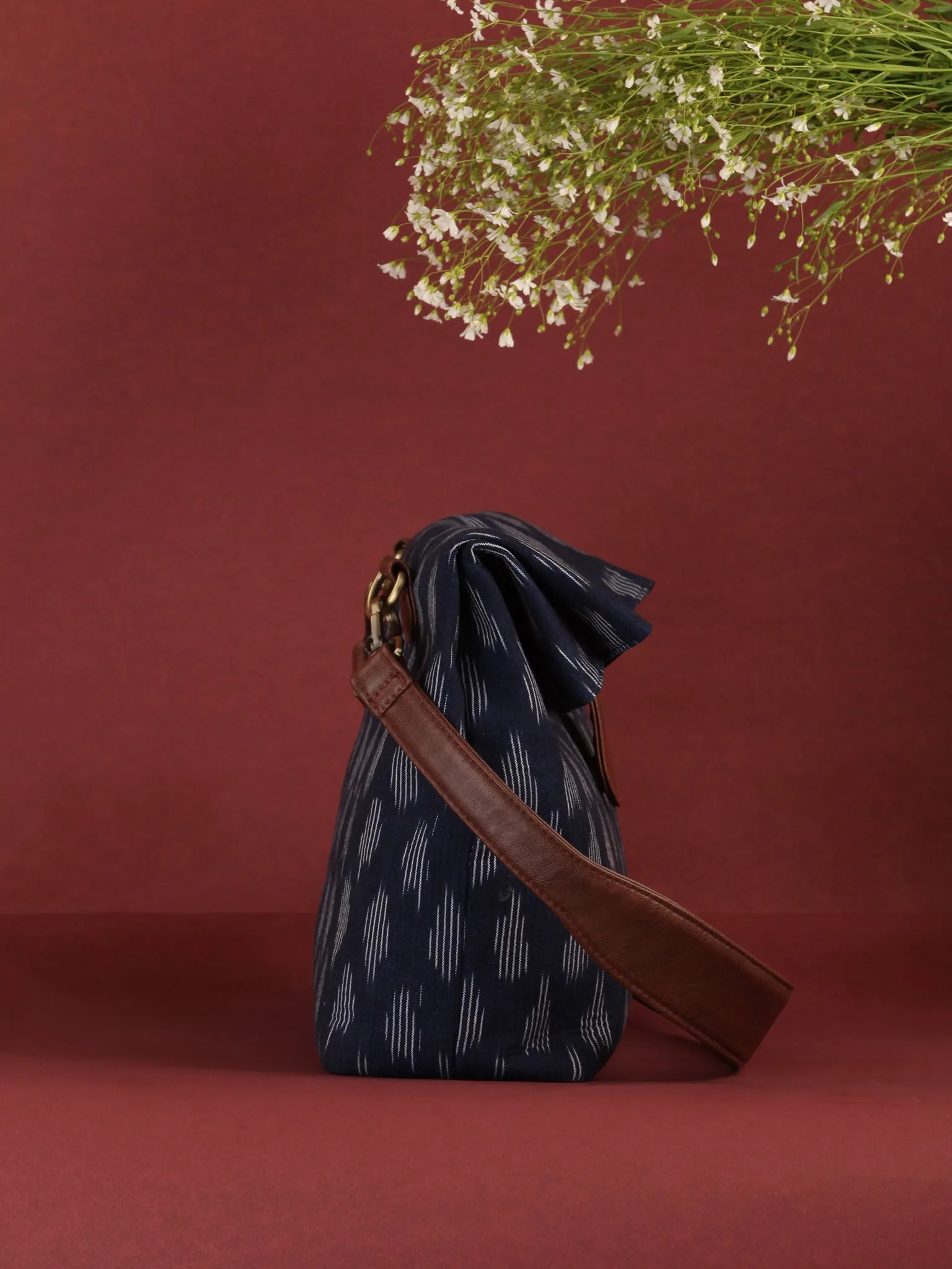 Indigo White Fold Over Ikat Hand Bag - B0502