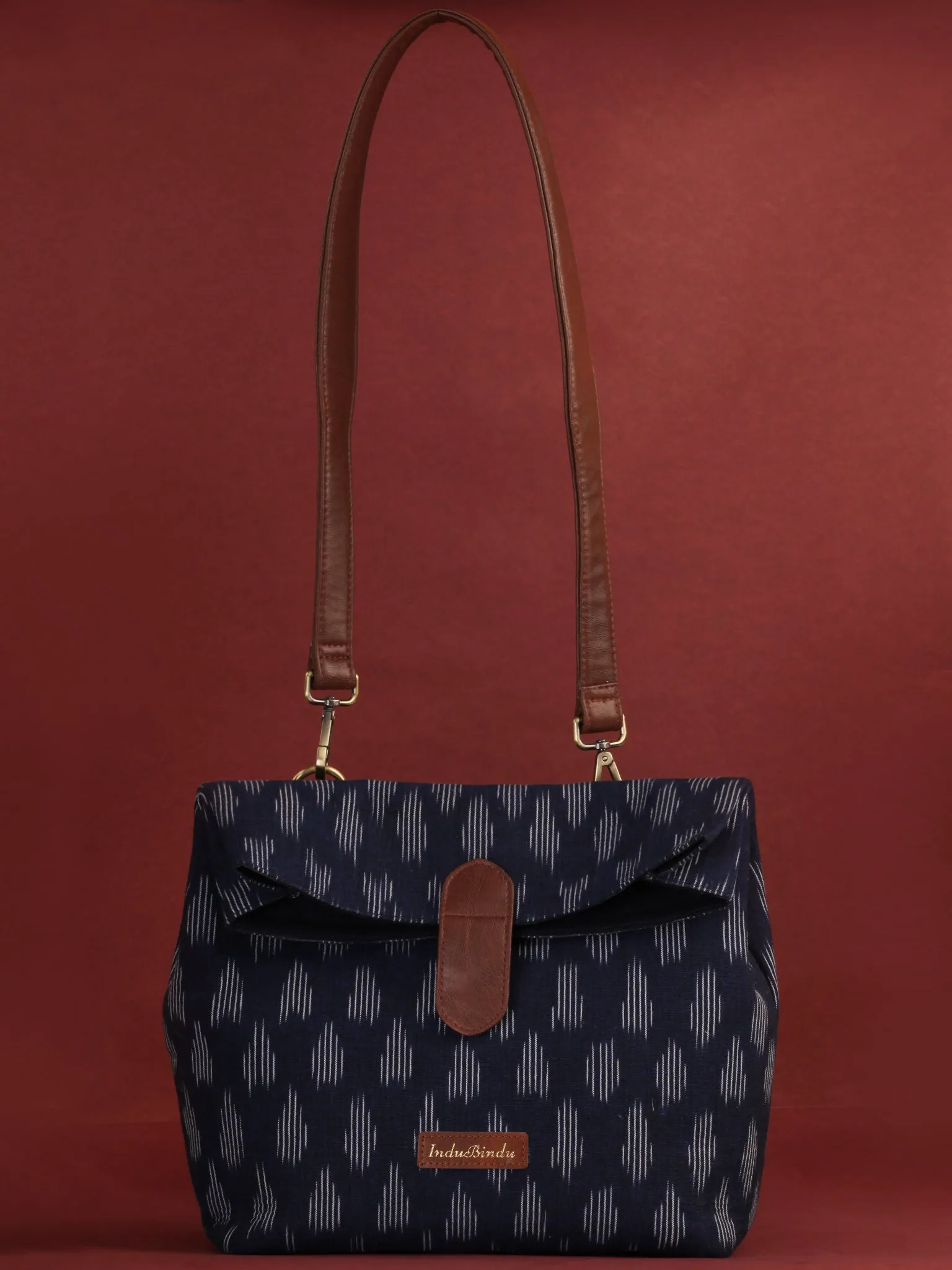 Indigo White Fold Over Ikat Hand Bag - B0502