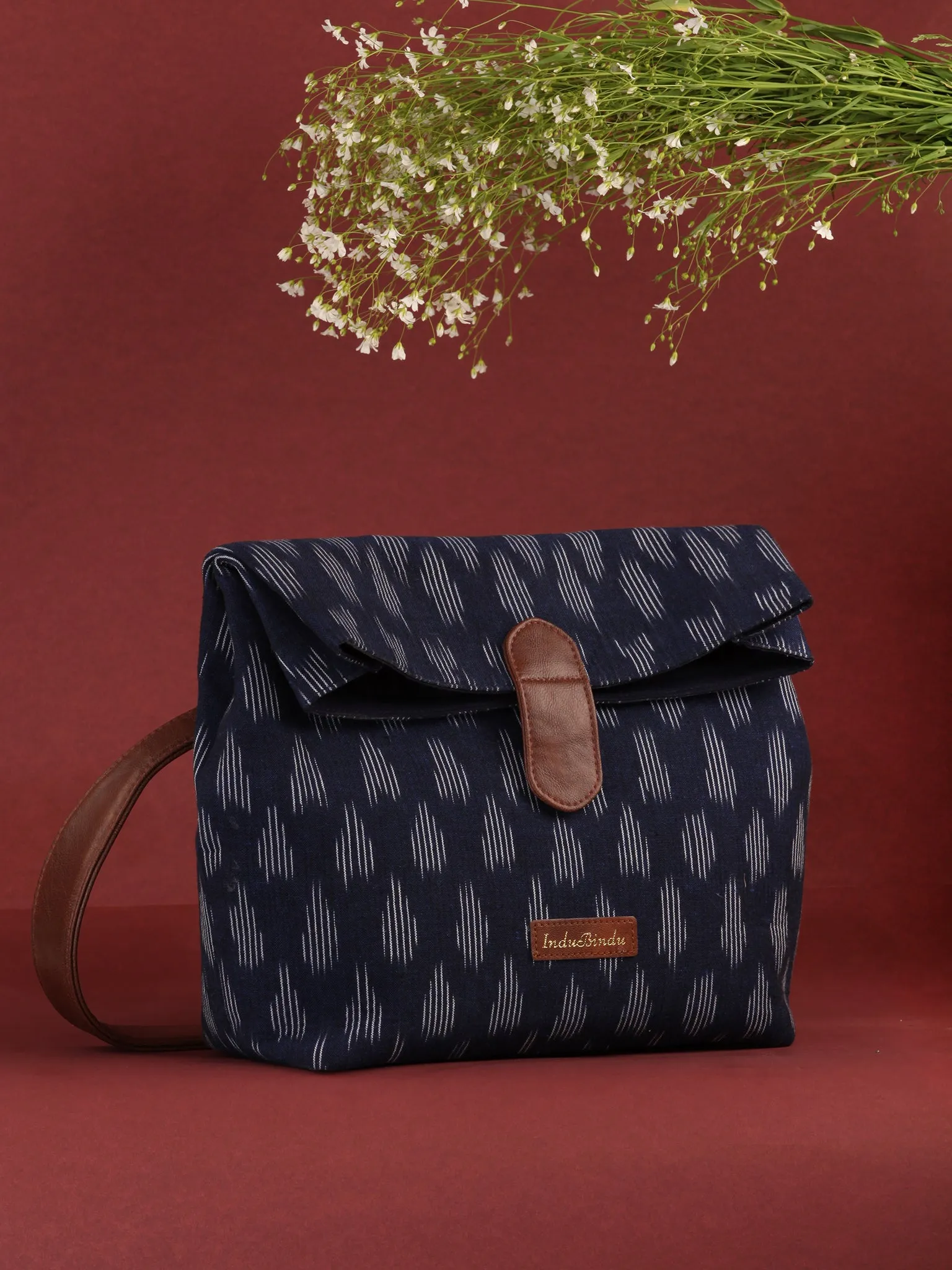Indigo White Fold Over Ikat Hand Bag - B0502
