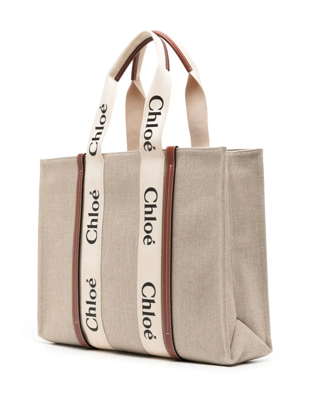 Large Woody Tote Bag in White & Brown