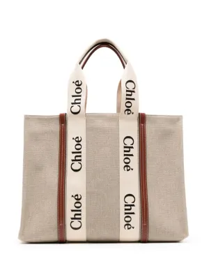 Large Woody Tote Bag in White & Brown