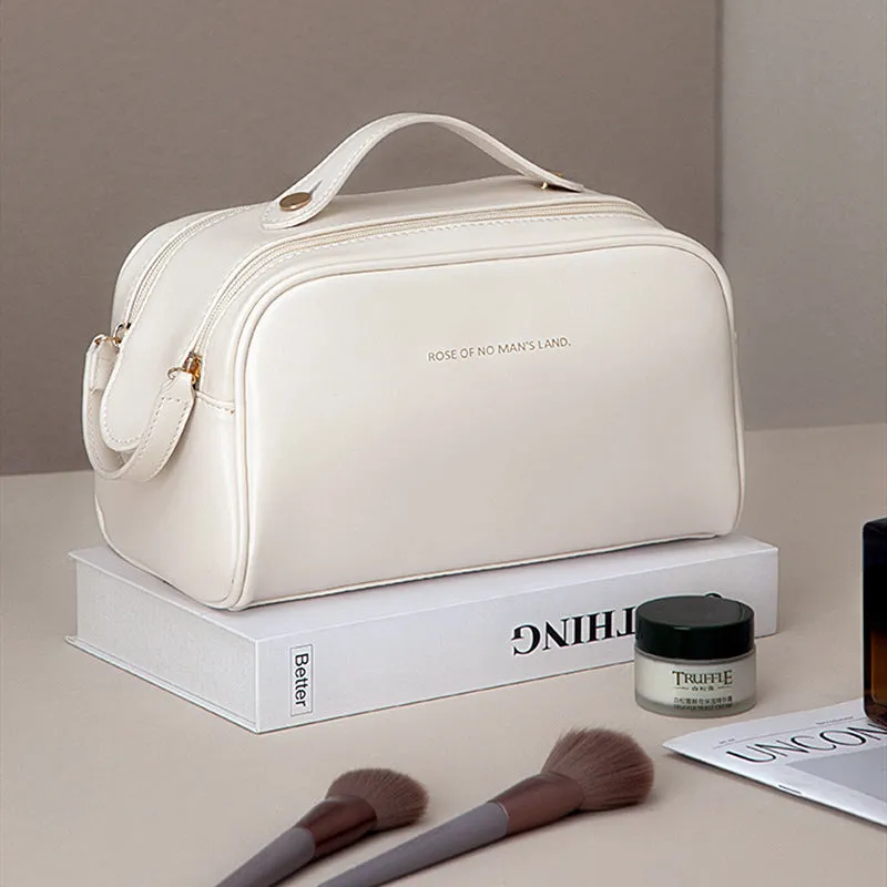 Light Luxury Style Large Capacity Portable Travel Purse High Quality Minimalist Leather Pouch Essential Cosmetic Bag