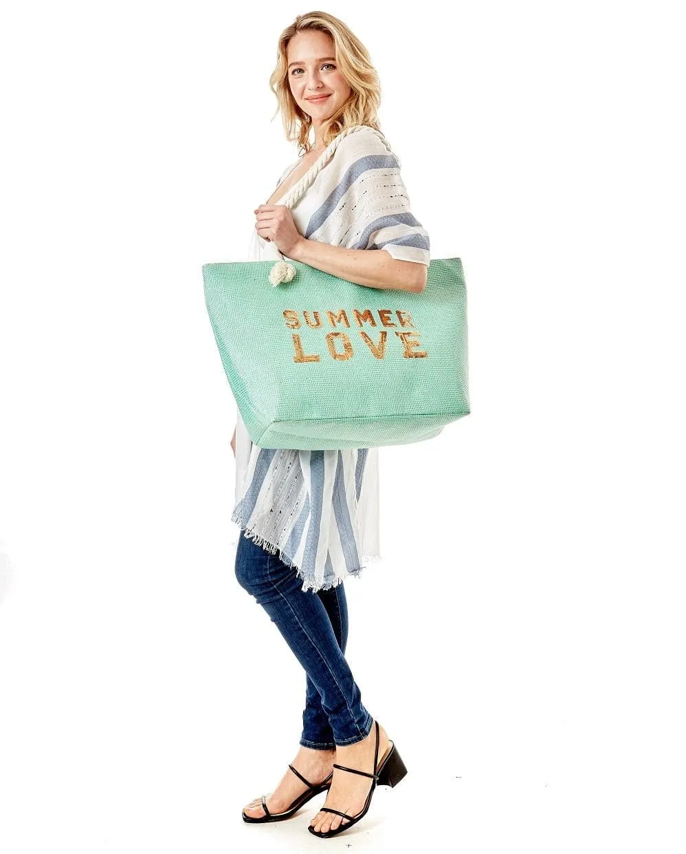 LOA375 Glitz Sequins Letter 'Summer Love' Beach Tote Bag