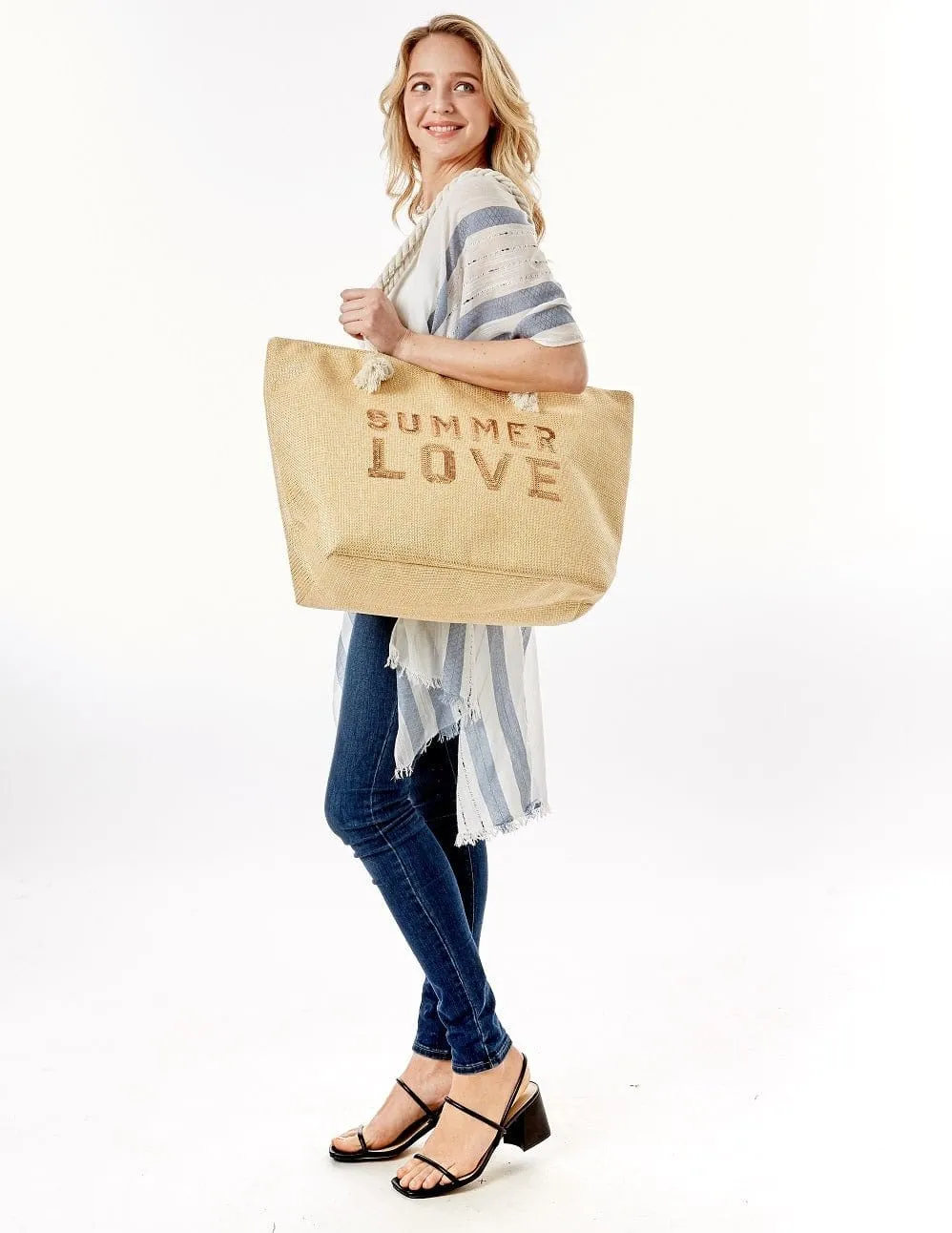 LOA375 Glitz Sequins Letter 'Summer Love' Beach Tote Bag