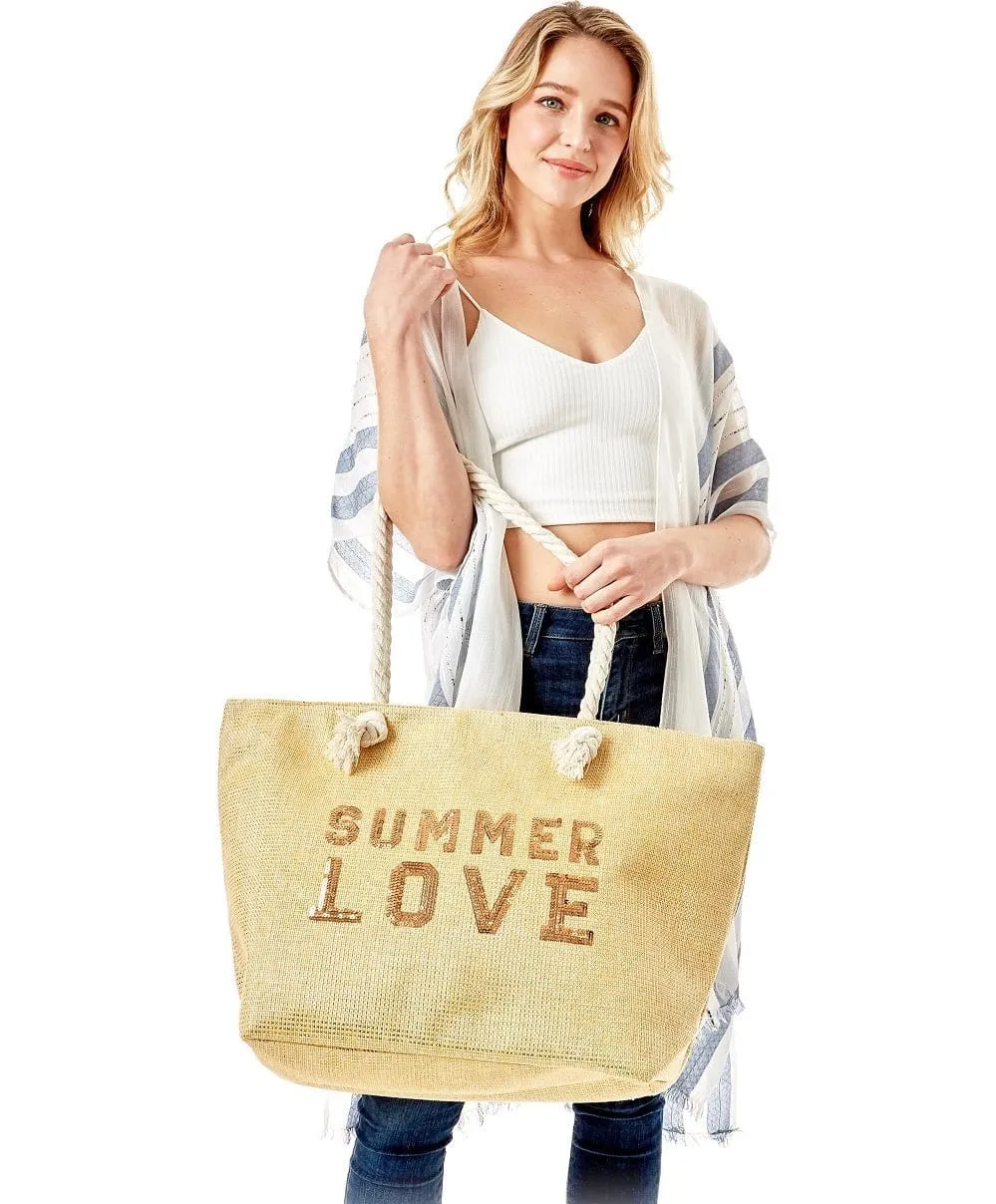 LOA375 Glitz Sequins Letter 'Summer Love' Beach Tote Bag